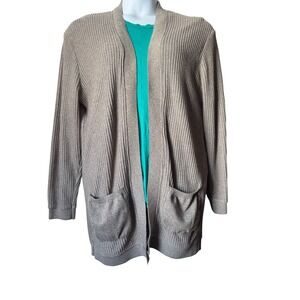 ZARA Ribbed Knit Oversized Minimalist Cardigan Tan Classic Cotton Open Front XL